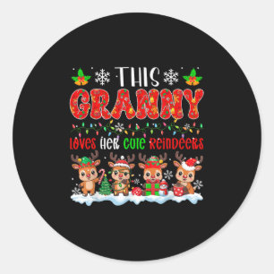 Granny Loves Her Cute Reindeers Xmas Group Santa R Classic Round Sticker