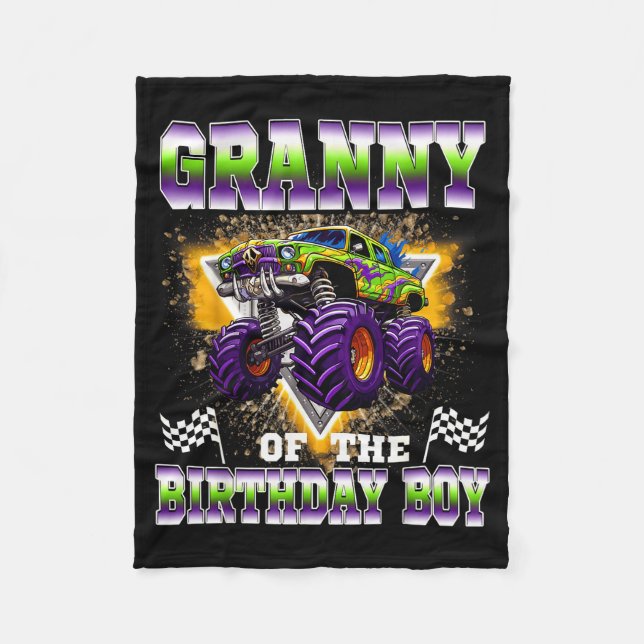 Granny Of The Birthday Boy Monster Truck Birthday  Fleece Blanket (Front)