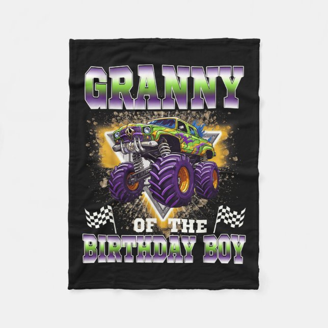 Granny Of The Birthday Boy Monster Truck Birthday  Fleece Blanket (Front)