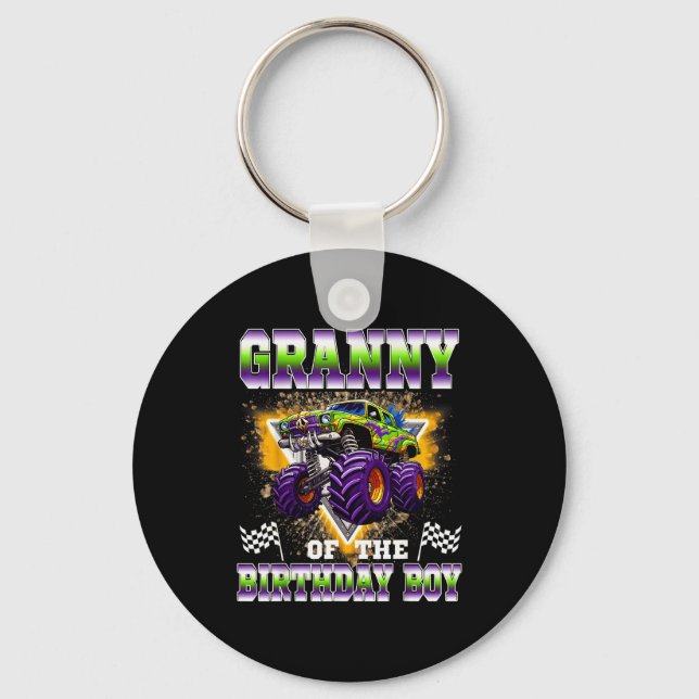 Granny Of The Birthday Boy Monster Truck Birthday  Key Ring (Front)