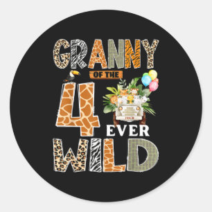 Granny Of The Four Ever Wild Safari 4th Birthday B Classic Round Sticker