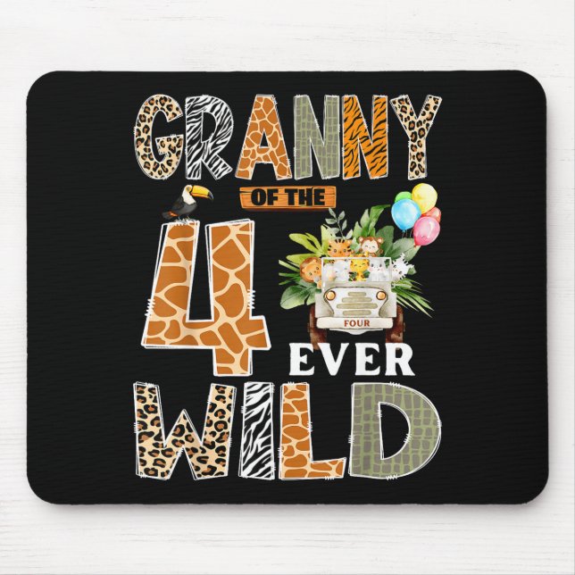 Granny Of The Four Ever Wild Safari 4th Birthday B Mouse Mat (Front)