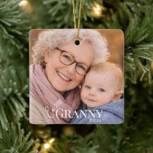 Granny Photo Established Year Modern Heart Ceramic Ornament