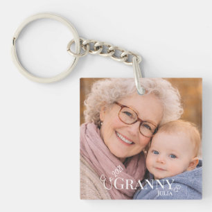 Granny Photo Established Year Modern Heart Key Ring