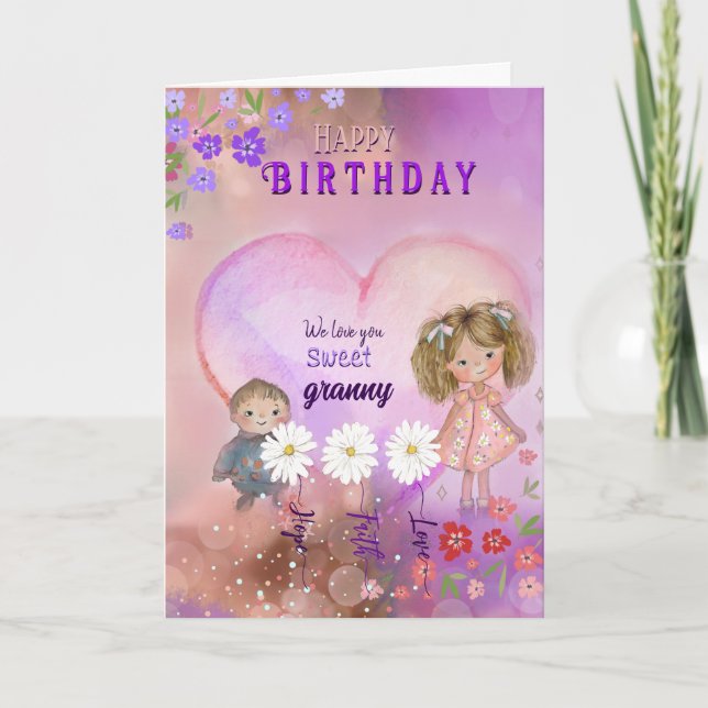 Granny Pretty Purple Pink Birthday  Card (Front)