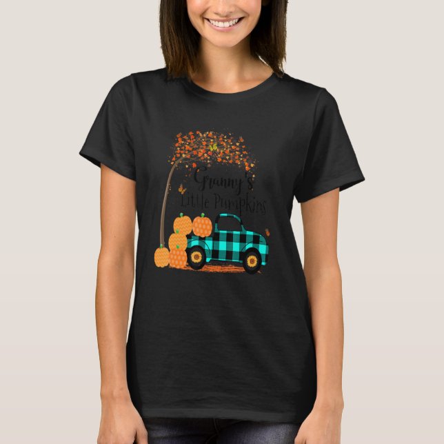 Granny S Little Pumpkins Truck Green Plaid Autumn  T-Shirt (Front)