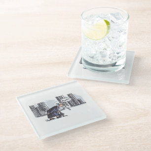 Granny Spitting on city white glass coaster