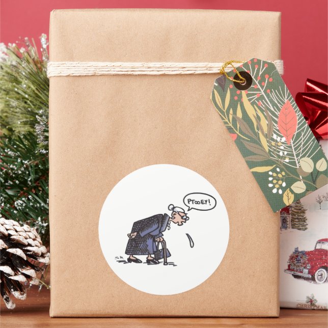 Granny Spitting! round large stickers (Holiday)