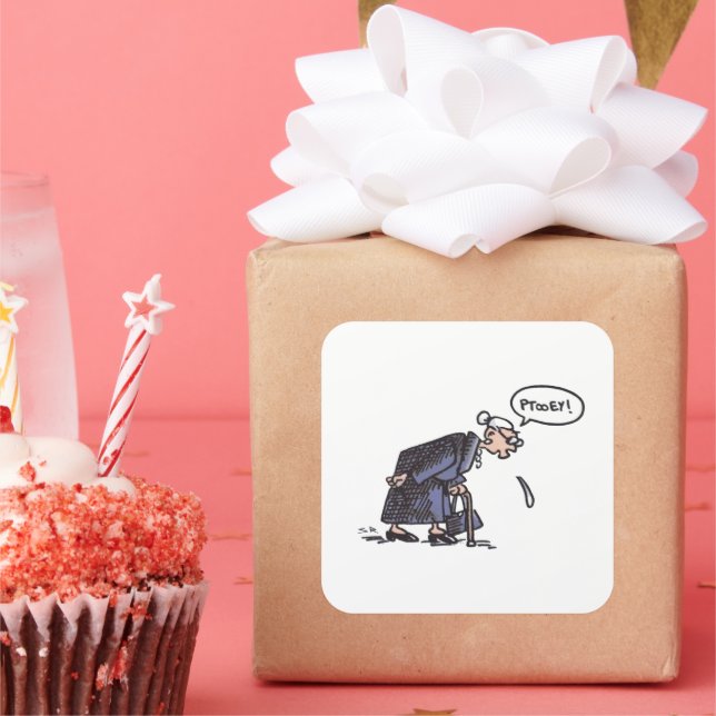 Granny Spitting! square large stickers (Party)