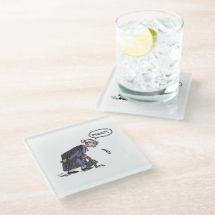 Granny Spitting white glass coaster