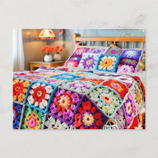 Granny Square Crochet Art Postcard