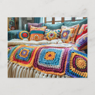 Granny Square Crochet Art Postcard