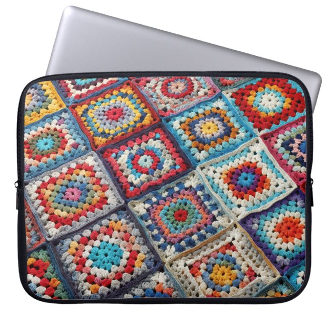 Granny Square Crocheted Quilt  Laptop Sleeve (Front)