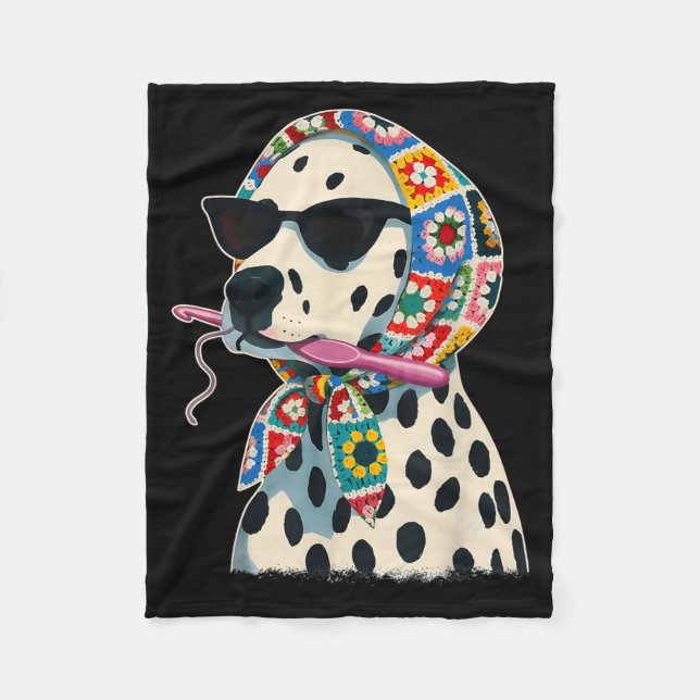 Granny Square Dalmatian Funny Dalmatian Dog Fleece Blanket (Front)