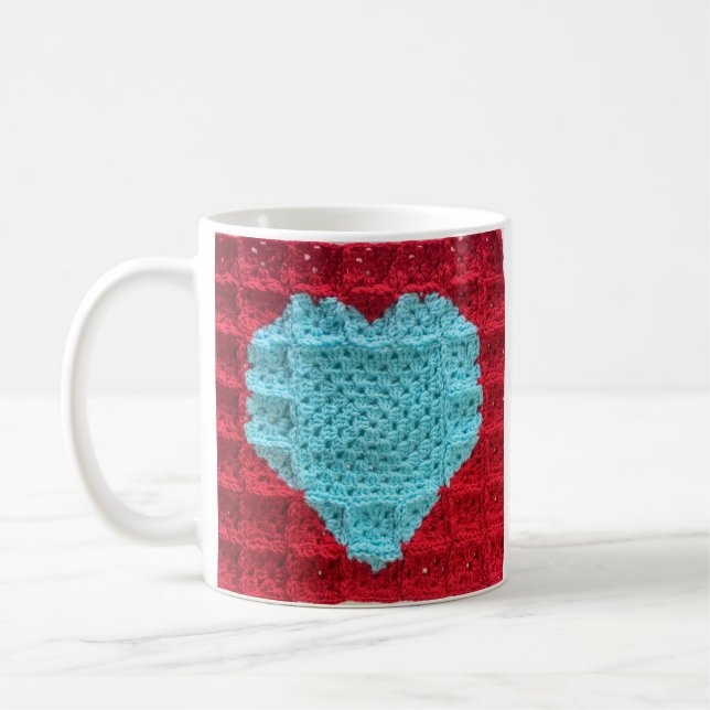 Granny Square Heart Mug, Heart coffee cup (Left)