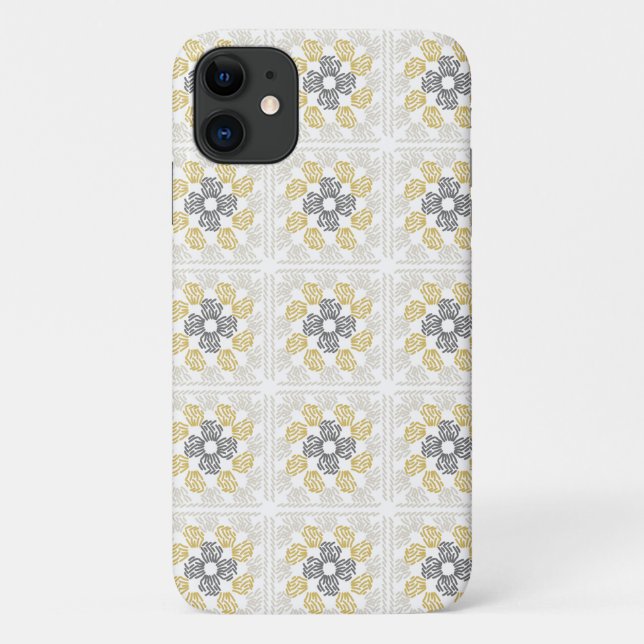 Granny square sketch design yellow grey Case-Mate iPhone case (Back)