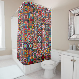 Granny Squares Crochet Pattern Blanket Print  Shower Curtain