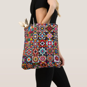 Granny Squares Crochet Pattern Blanket Print Tote Bag