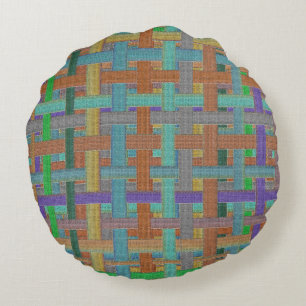 Grannys coloured 'plaid' in burlap or canvas aspec round cushion