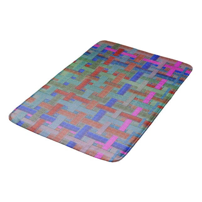 Granny's colourful "plaid", with canvas aspect bat bath mat (Angled)