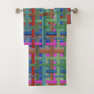 Granny's colourful "plaid", with canvas aspect bat bath towel set