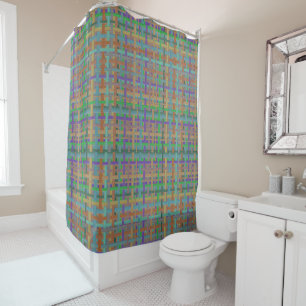 Granny's colourful "plaid", with canvas aspect shower curtain