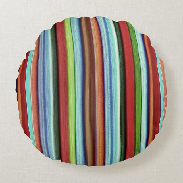 Granny's colourful stripes, with soft rough aspect round cushion (Front)