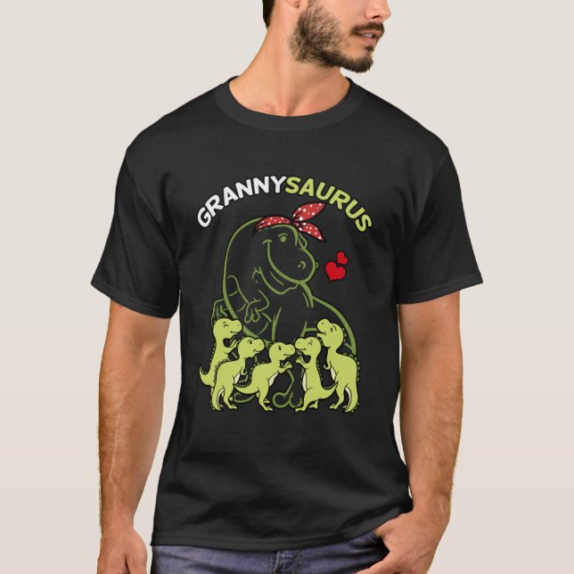 Grannysaurus Granny 5 Kids Dinosaur Mother's Day P T-Shirt (Front)
