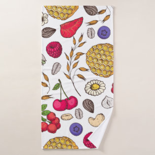 Granola, muesli seamless pattern. Oat flakes hand Bath Towel