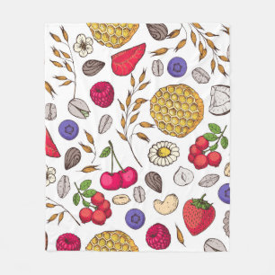 Granola,  muesli seamless pattern. Oat flakes hand Fleece Blanket