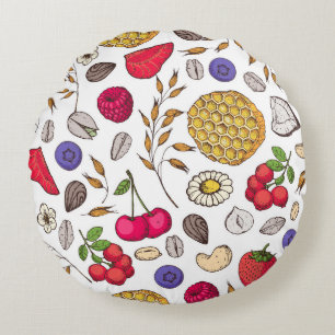 Granola,  muesli seamless pattern. Oat flakes hand Round Cushion