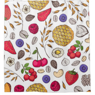 Granola, muesli seamless pattern. Oat flakes hand Shower Curtain