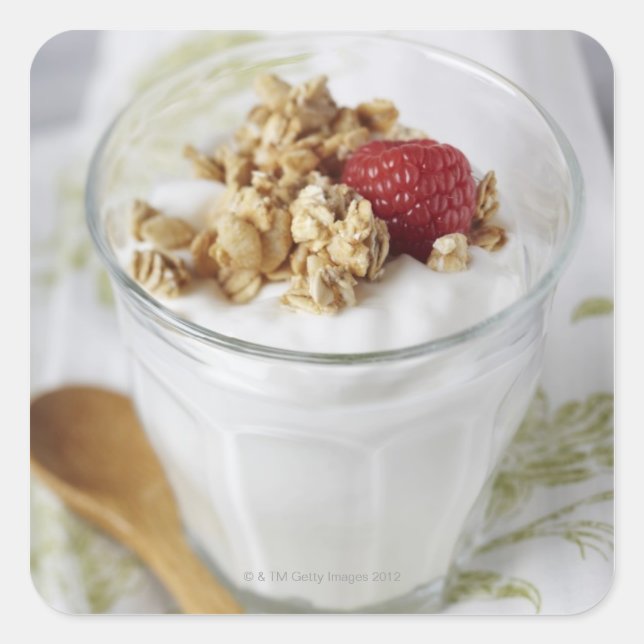 Granola, Oats, Toasted, Fruit, Berry, Raspberry, Square Sticker (Front)