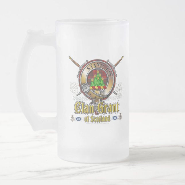 Grant Clan Badge Frosted Glass Beer Mug (Left)