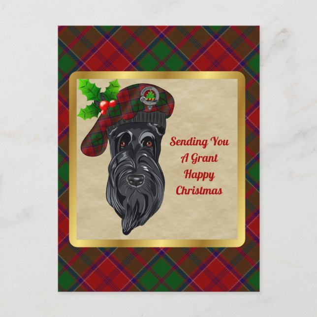 Grant Clan Badge & Tartan Christmas Postcard (Front)