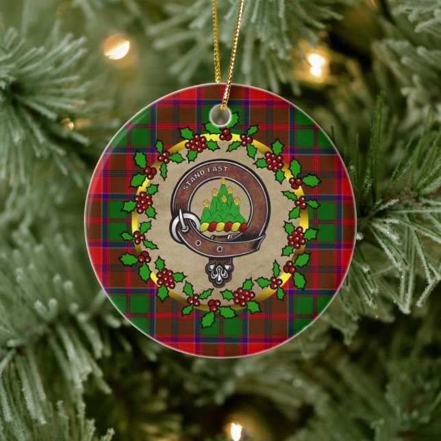Grant Clan Badge & Tartan Personalised Xmas  Ceramic Tree Decoration (Tree)