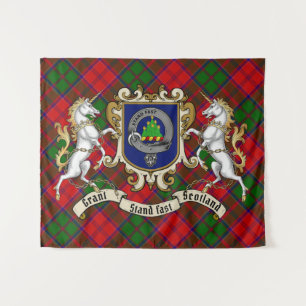Grant Clan Badge & Unicorns w/Tartan  Tapestry