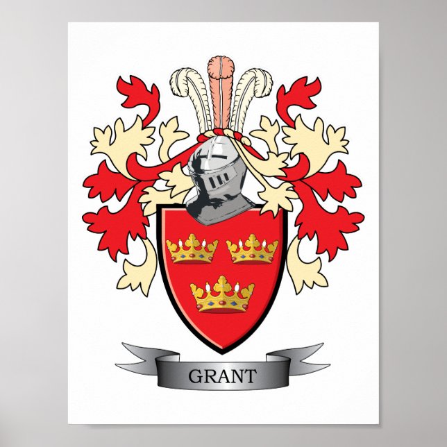 Grant Family Crest Coat of Arms Poster (Front)