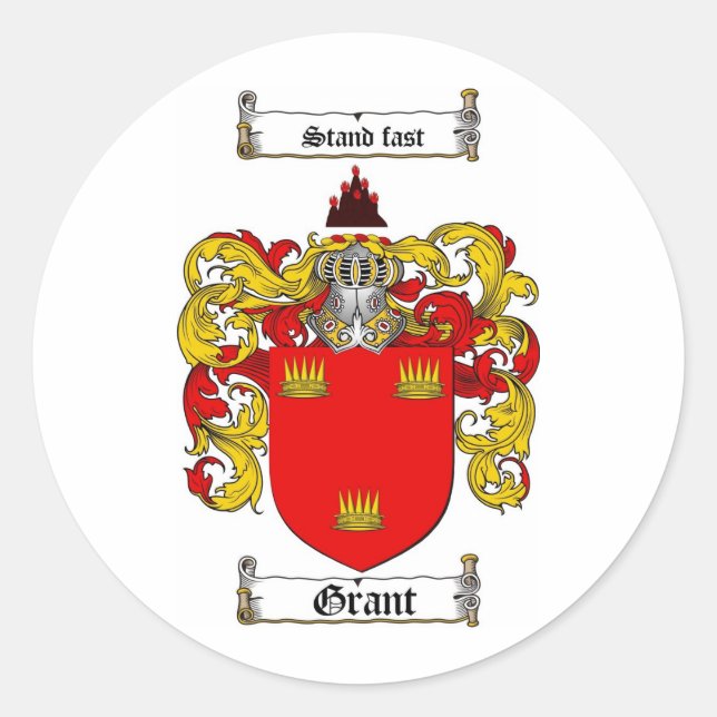 GRANT FAMILY CREST -  GRANT COAT OF ARMS CLASSIC ROUND STICKER (Front)
