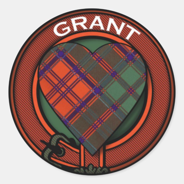 Grant Heart Tartan design Classic Round Sticker (Front)