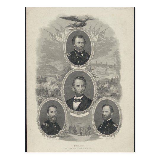Grant, Lincoln, Sheridan, Sherman Postcard