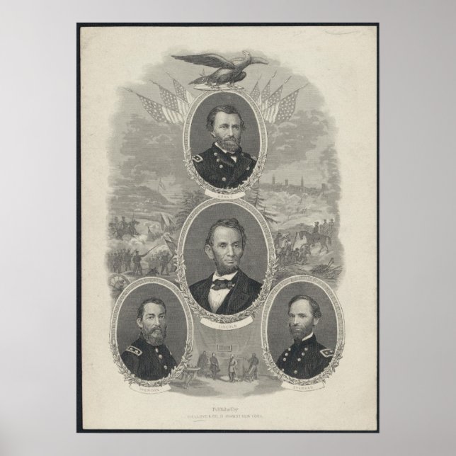 Grant, Lincoln, Sheridan, Sherman Poster (Front)