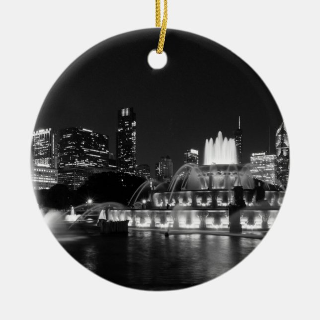 Grant Park Chicago Grayscale Ceramic Tree Decoration (Front)