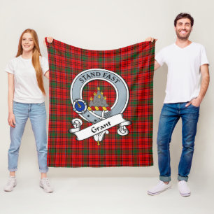 Grant Red Clan Badge Tartan Plaid Fleece Blanket