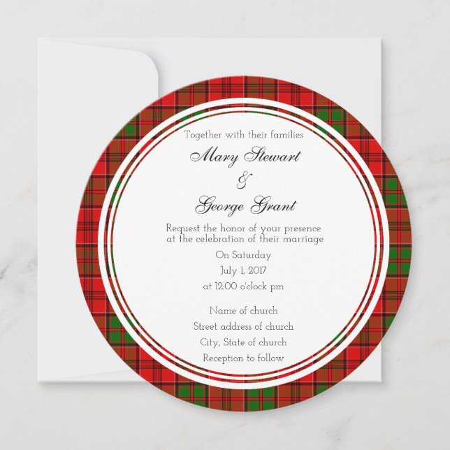 Grant Scottish Wedding Round Invitation (Front)