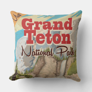 Grant Teton national park Vintage Travel Poster Cushion