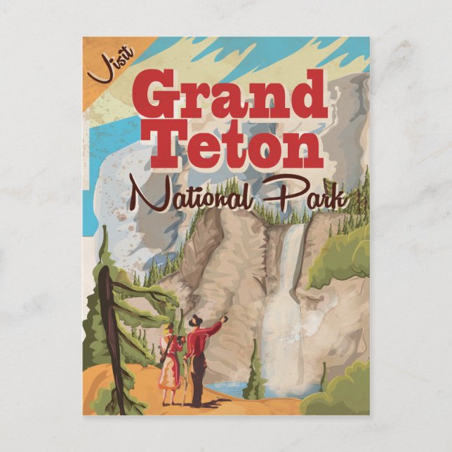 Grant Teton national park Vintage Travel Poster Postcard (Front)