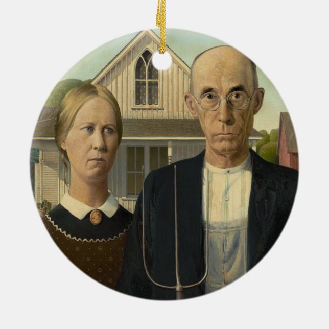 Grant Wood - American Gothic Ceramic Tree Decoration (Back)