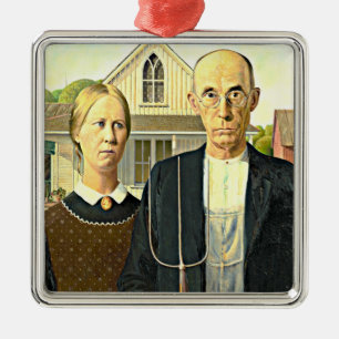 Grant Wood - American Gothic, famous Americana art Metal Tree Decoration