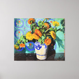 Grant Wood - Calendulas, floral painting Canvas Print